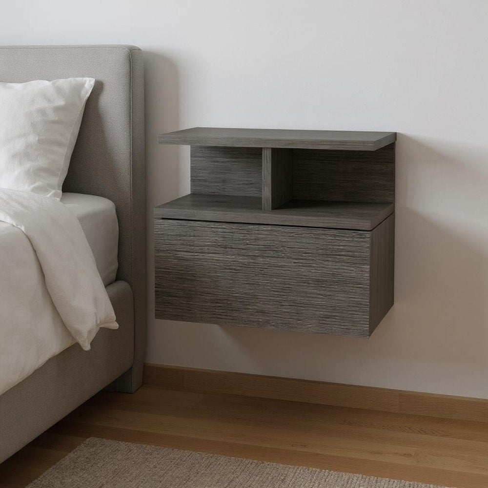 13" Dark Gray Wood One Drawer Floating Nightstand
