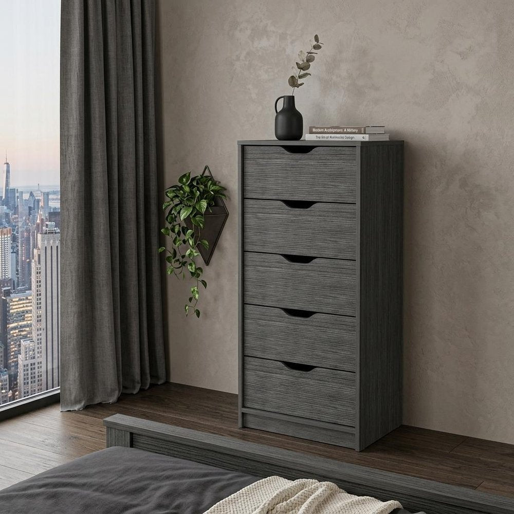 18" Gray Five Drawer Lingerie Chest Dresser