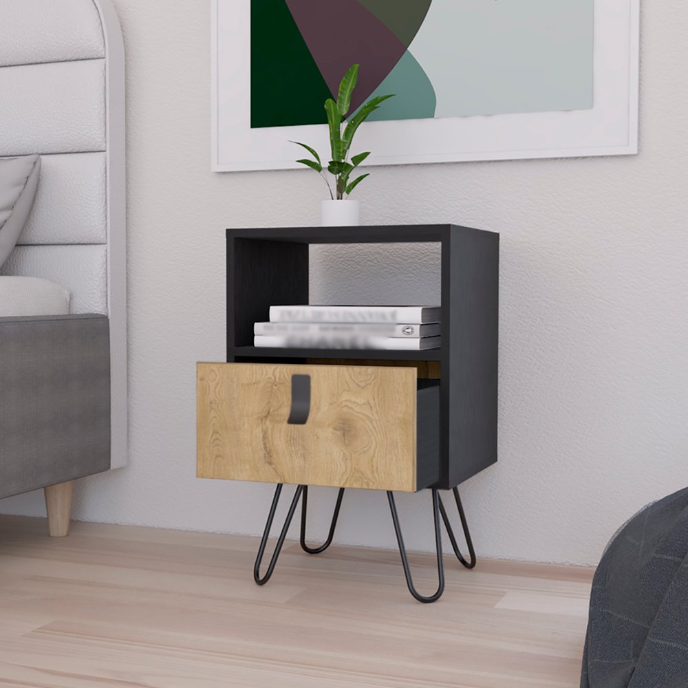 23" Black Wood One Drawer Nightstand