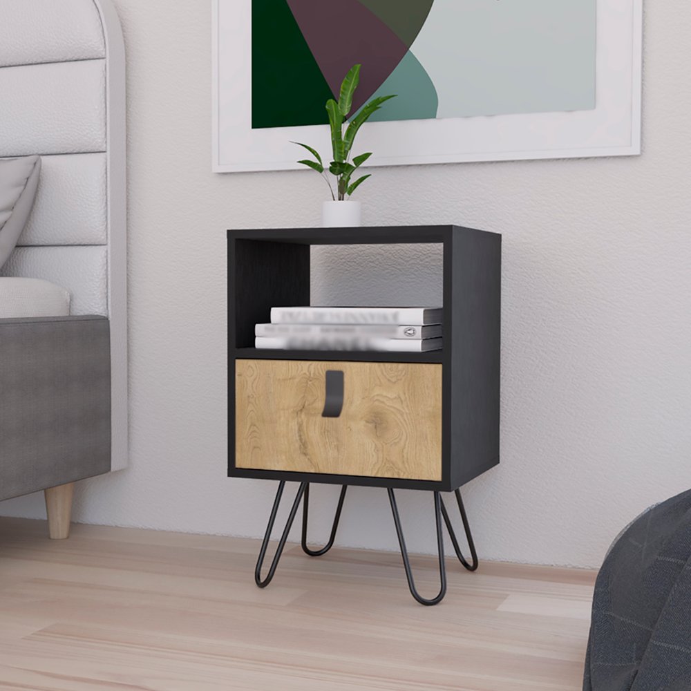 23" Black Wood One Drawer Nightstand