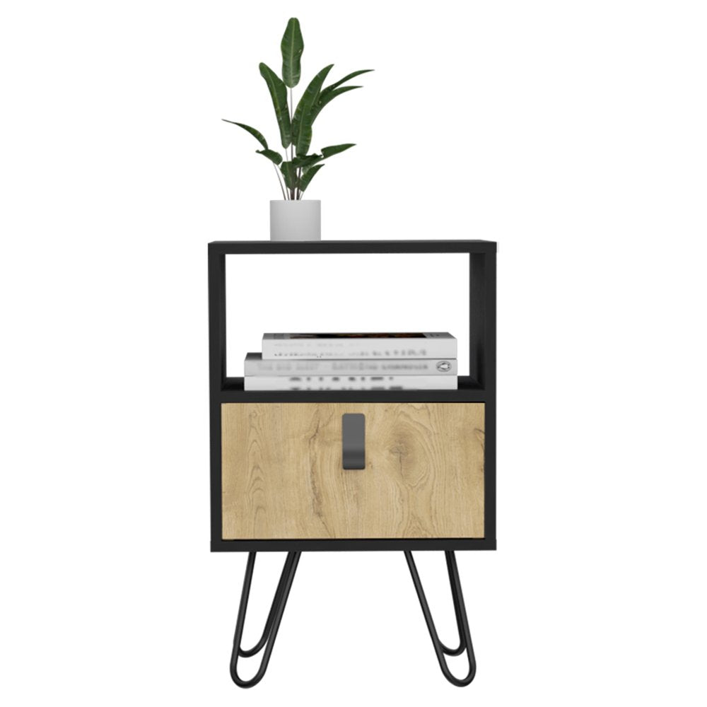 23" Black Wood One Drawer Nightstand