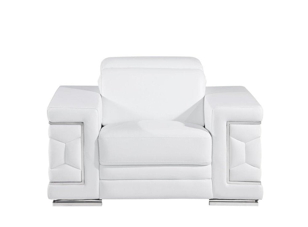 47" White And Silver Genuine Leather Club Chair