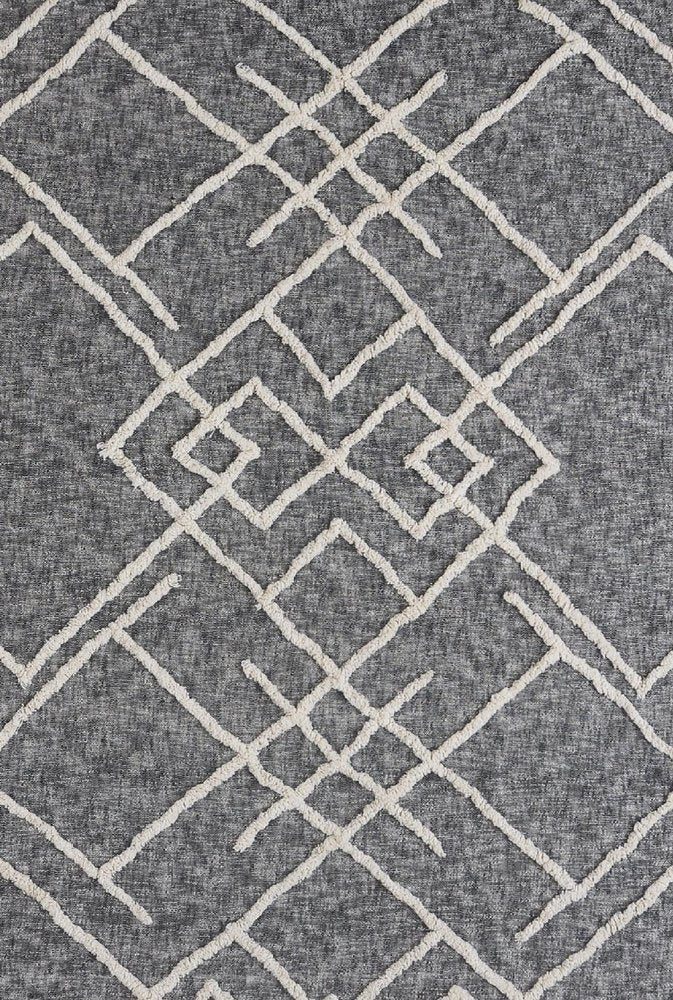 Charcoal and Off White Geometric Twin Cotton Coverlet With Fringe