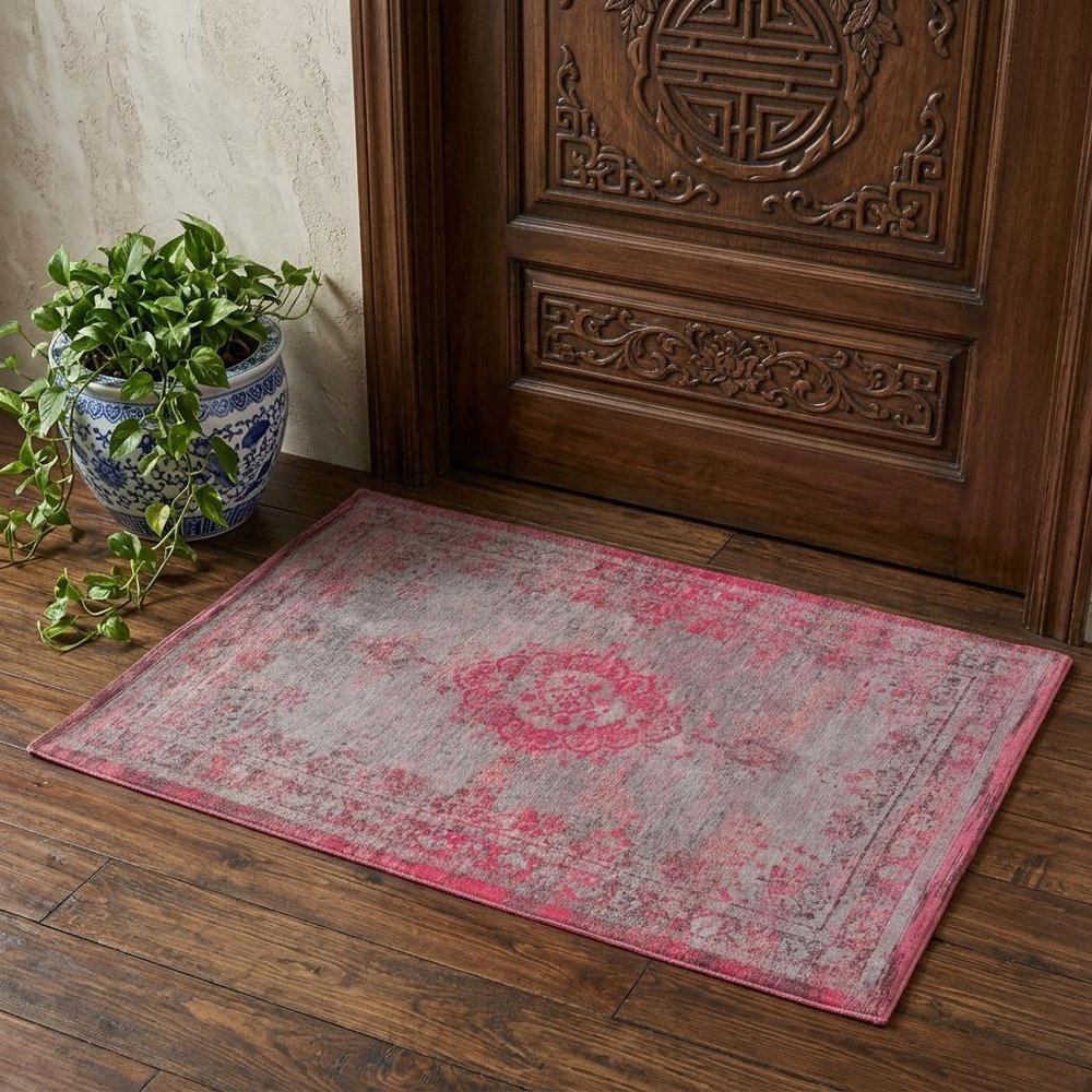 3' X 5' Gray and Pink Medallion Non Skid Area Rug