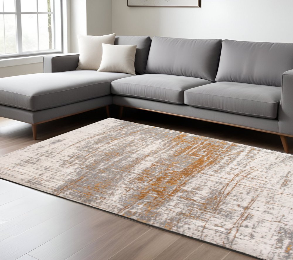 8' X 11' Gray and Gold Abstract Non Skid Area Rug