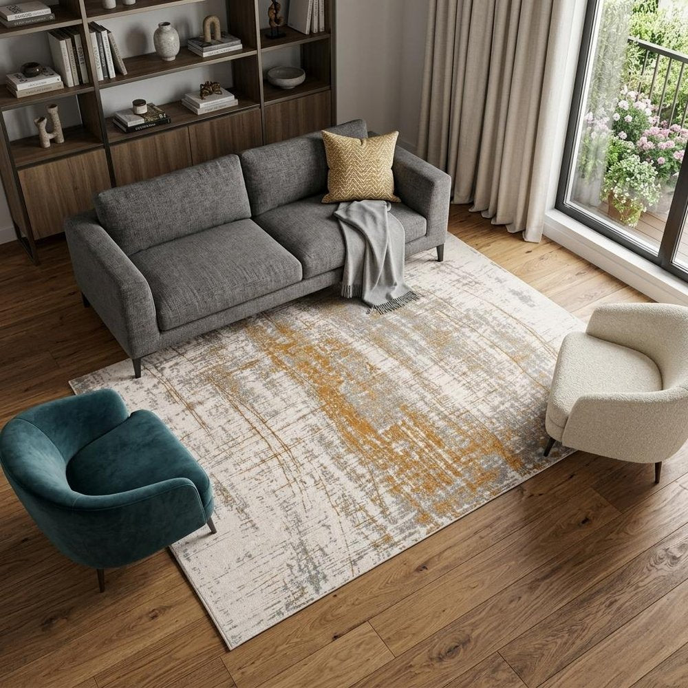 9' X 13' Gray and Gold Abstract Non Skid Area Rug