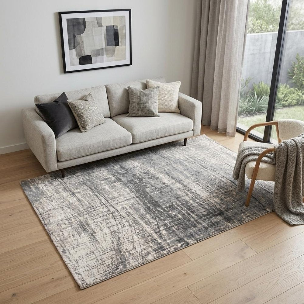 6' X 8' Gray and White Abstract Non Skid Area Rug