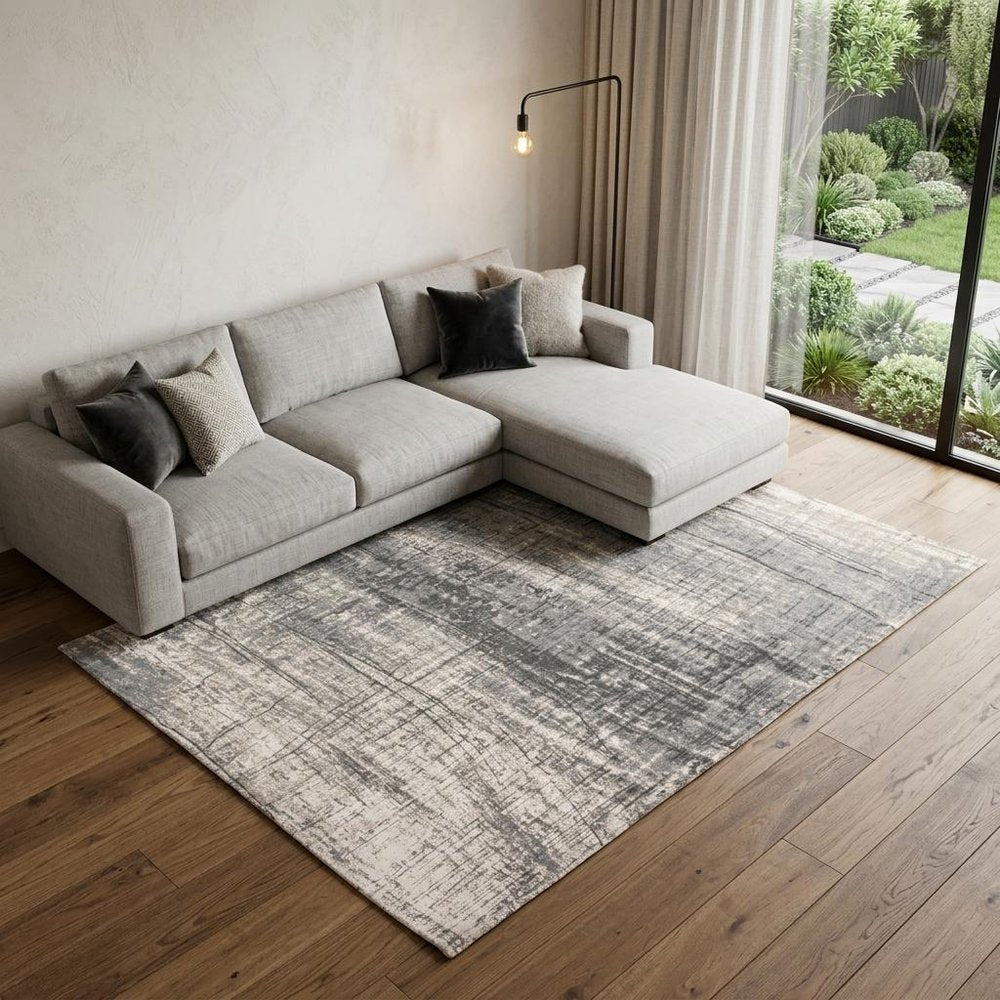7' X 9' Gray and White Abstract Non Skid Area Rug