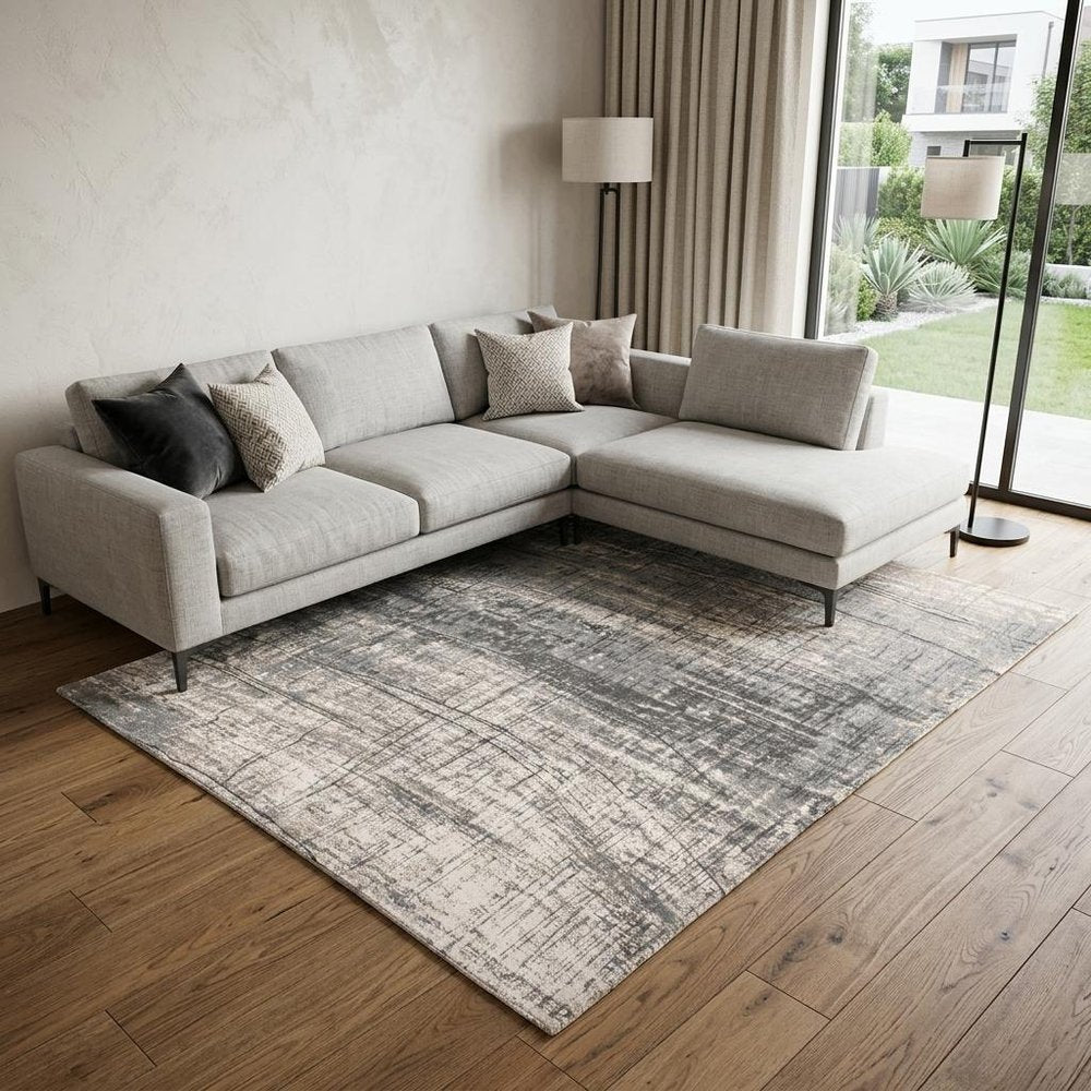 9' X 13' Gray and White Abstract Non Skid Area Rug
