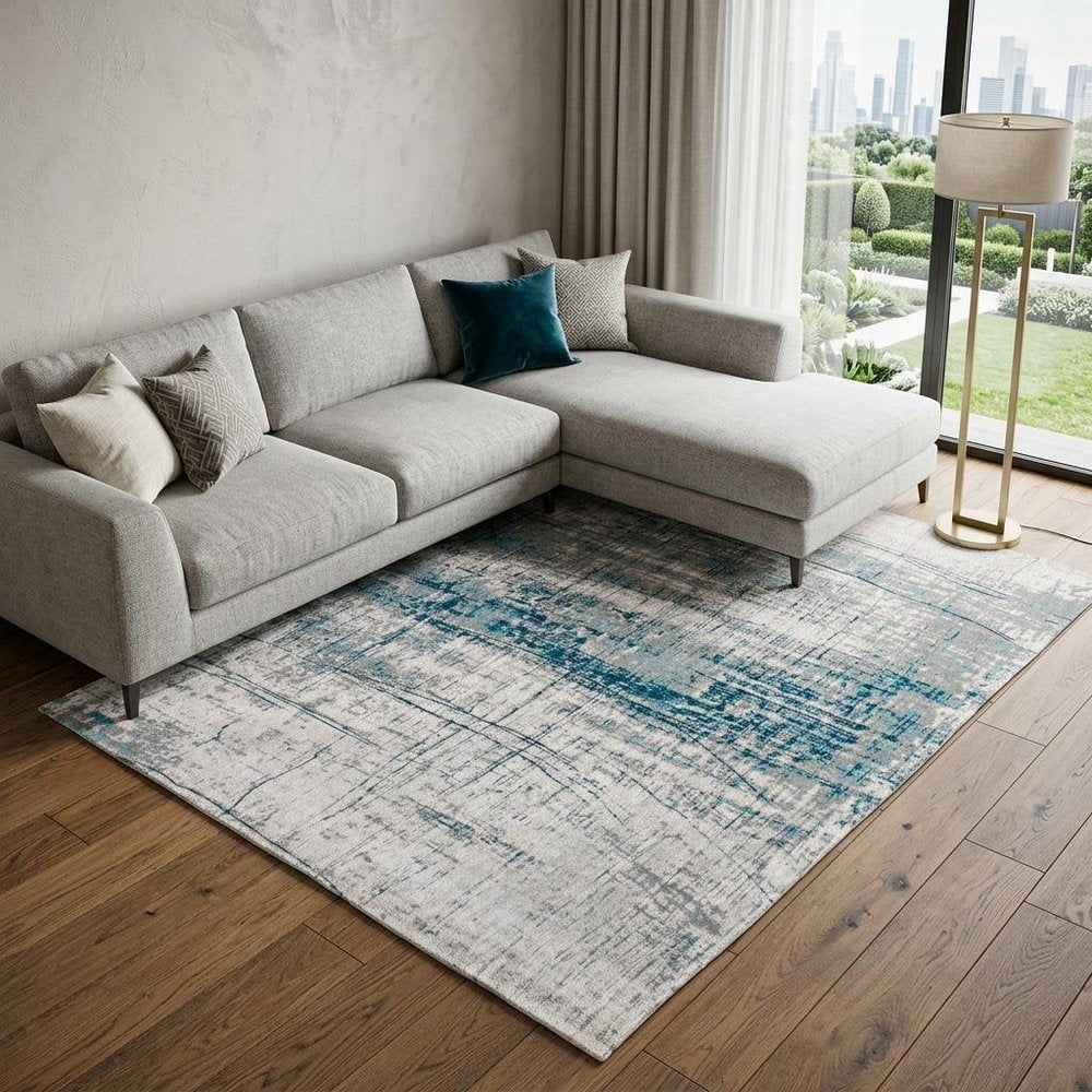 8' X 11' Blue and Gray Abstract Non Skid Area Rug