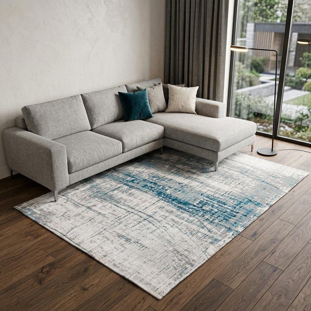 9' X 13' Blue and Gray Abstract Non Skid Area Rug