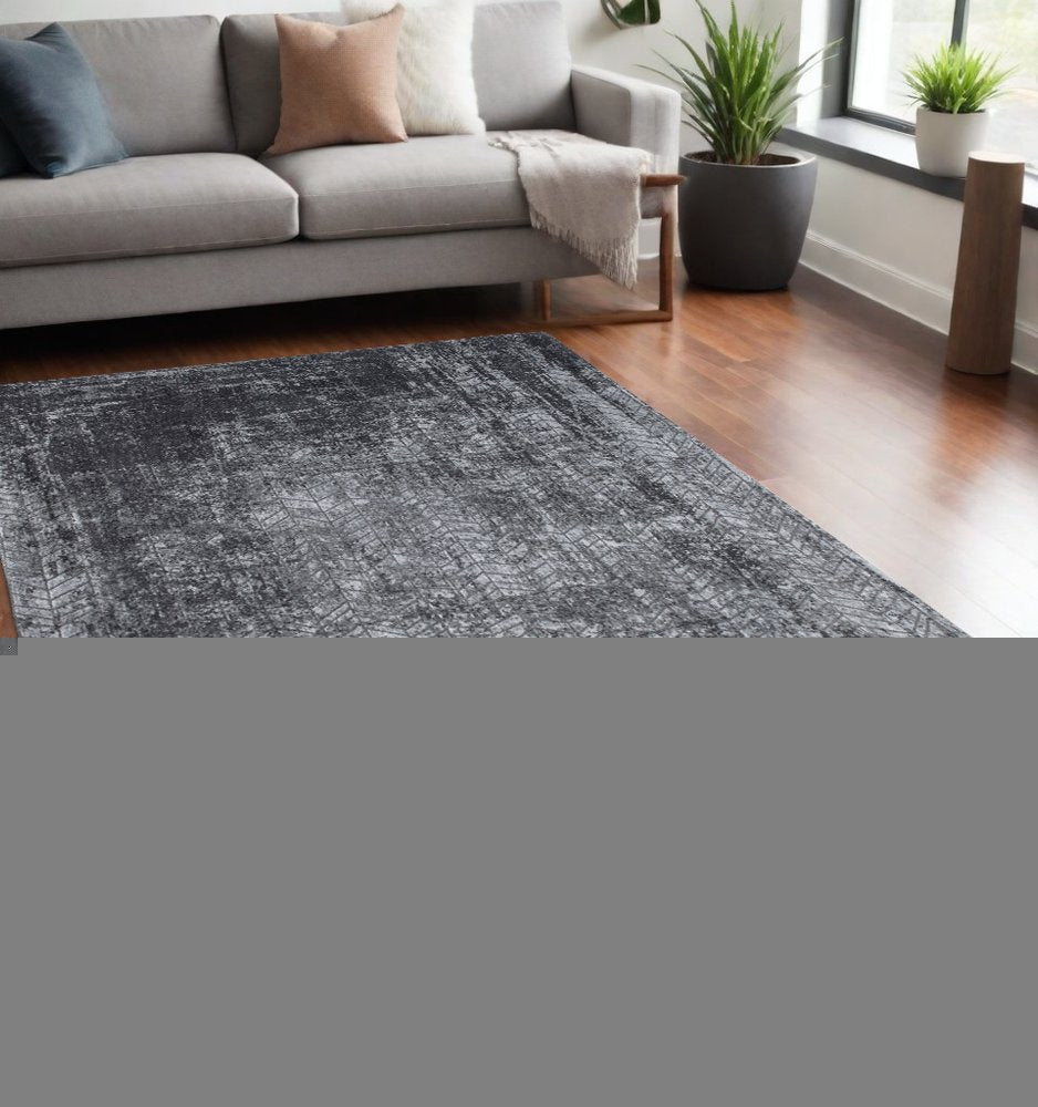 5' X 7' Black and Gray Chevron Non Skid Area Rug