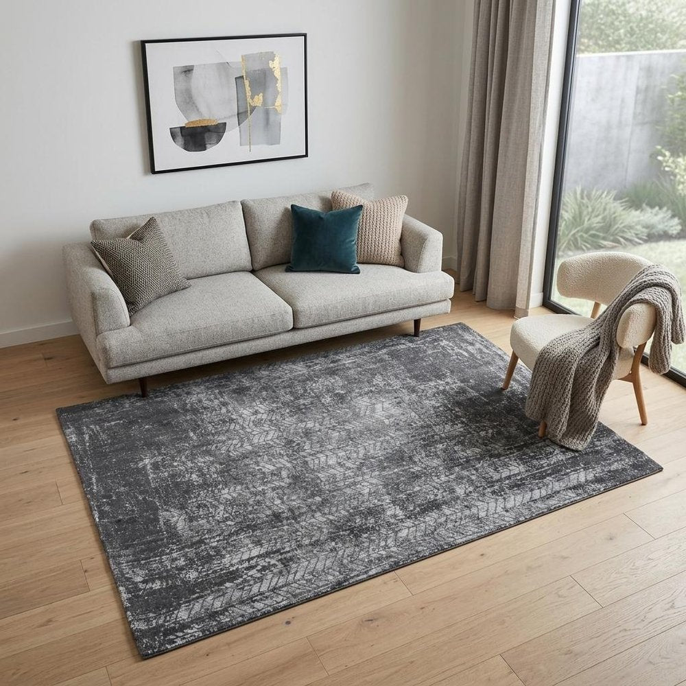 5' X 7' Black and Gray Chevron Non Skid Area Rug