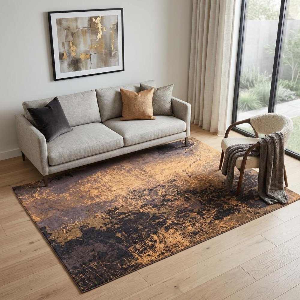 5' X 7' Yellow and Brown Abstract Non Skid Area Rug