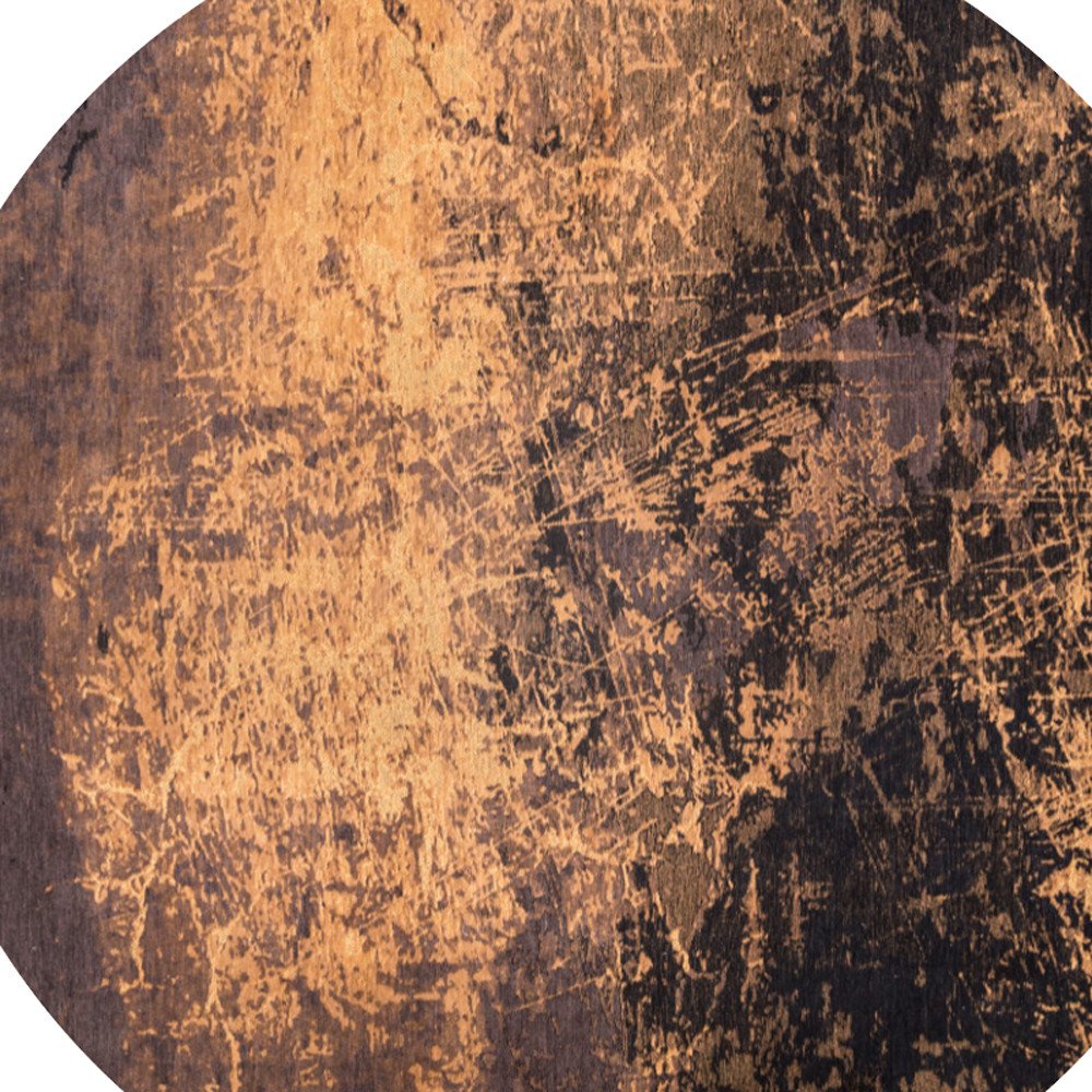 5' Yellow and Brown Round Abstract Non Skid Area Rug