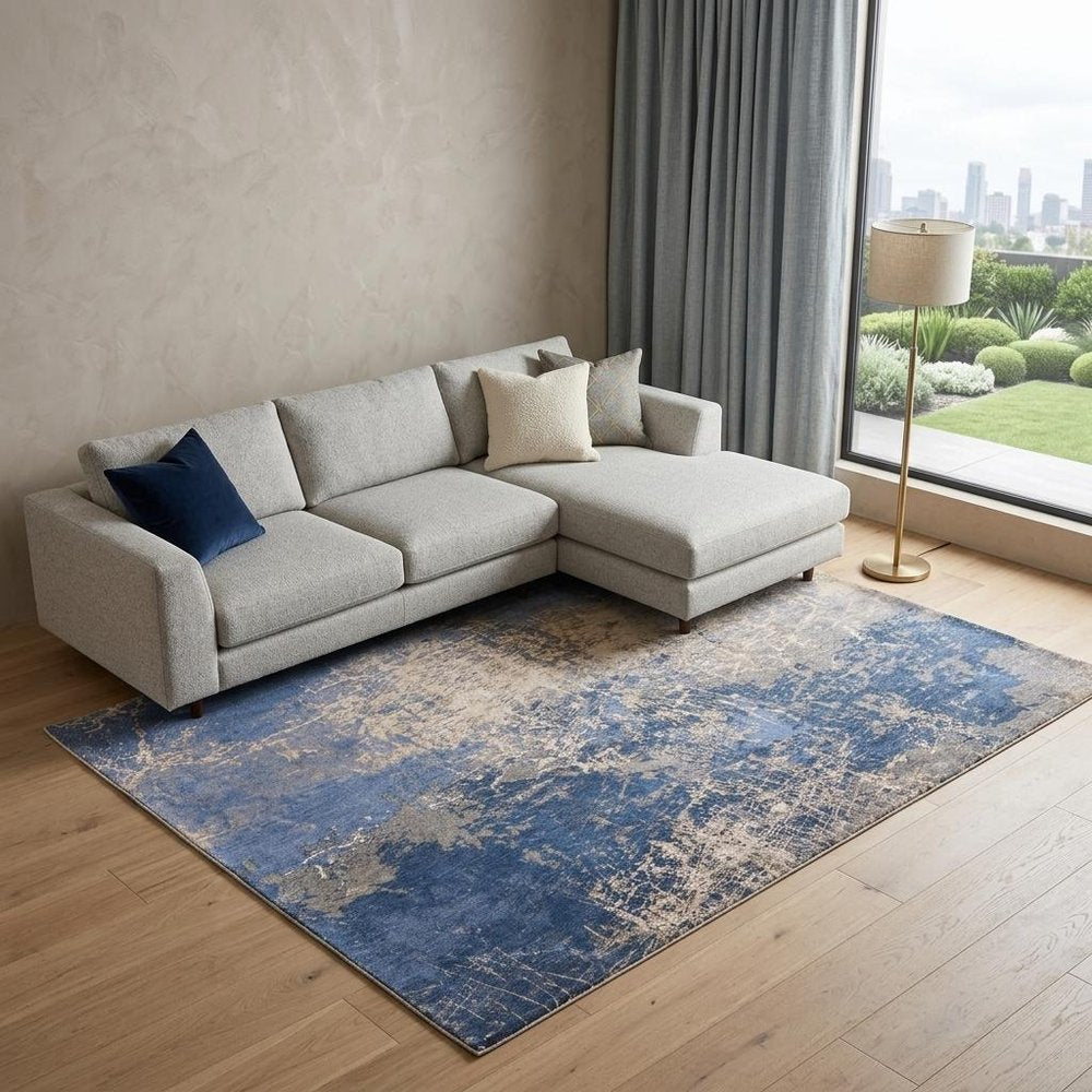 8' X 11' Blue and Gray Abstract Non Skid Area Rug