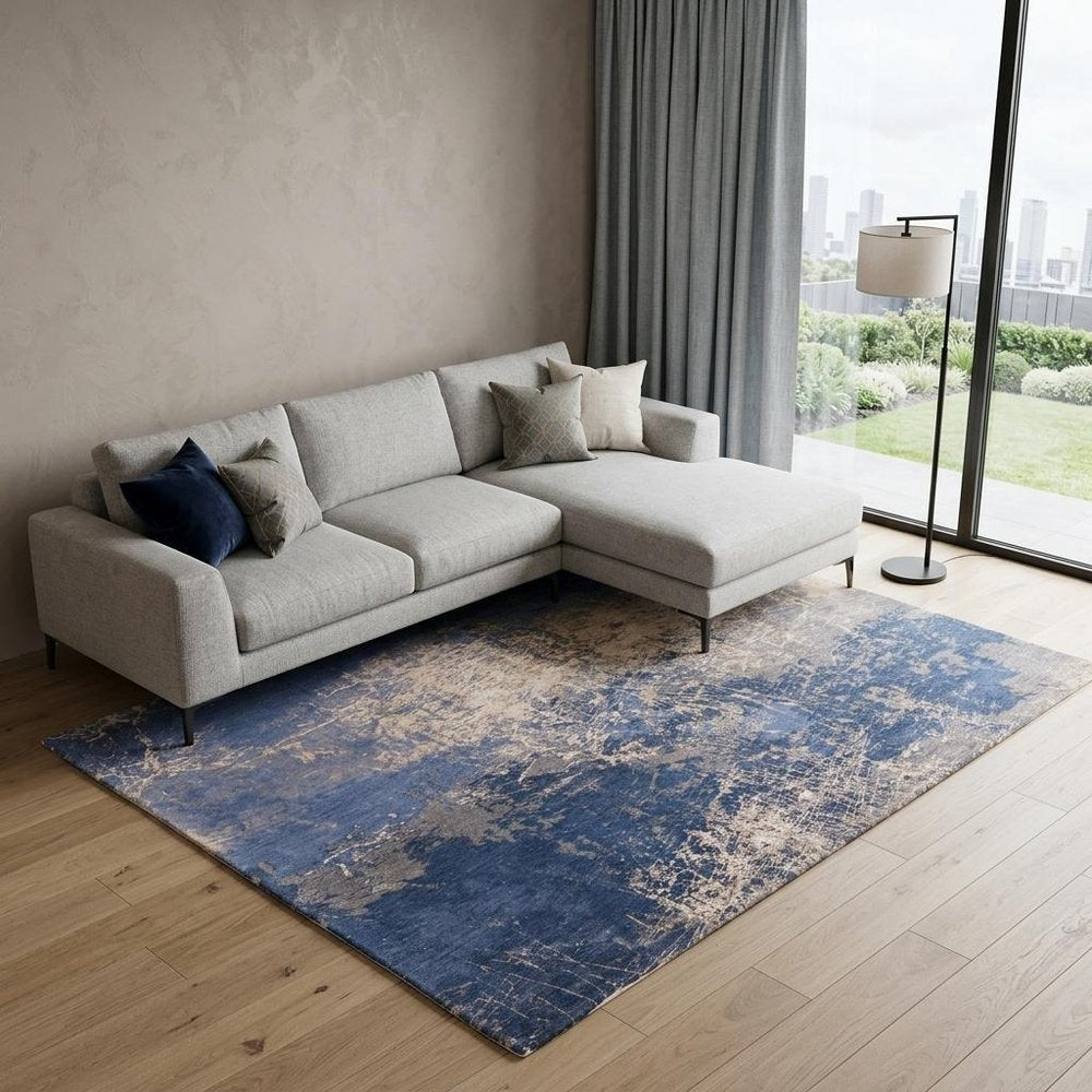 9' X 13' Blue and Gray Abstract Non Skid Area Rug