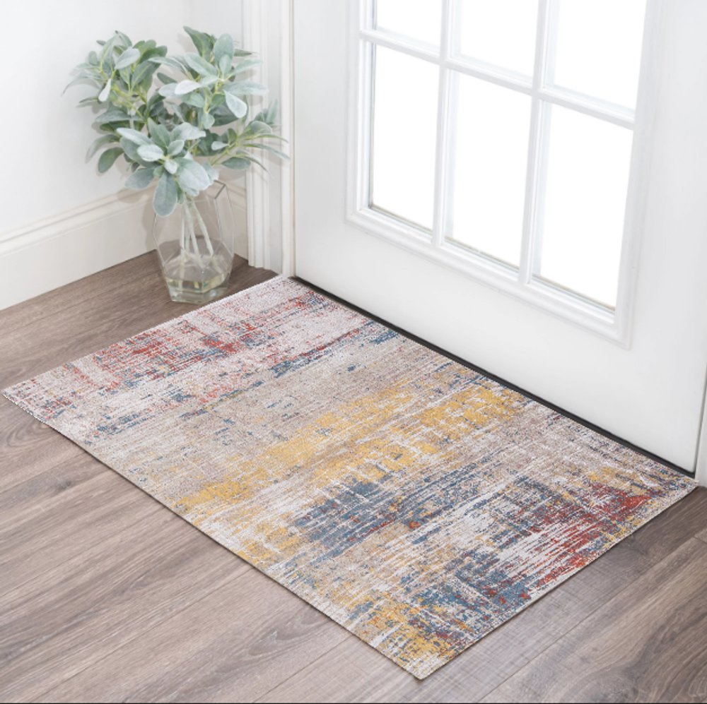3' X 5' White Abstract Non Skid Area Rug