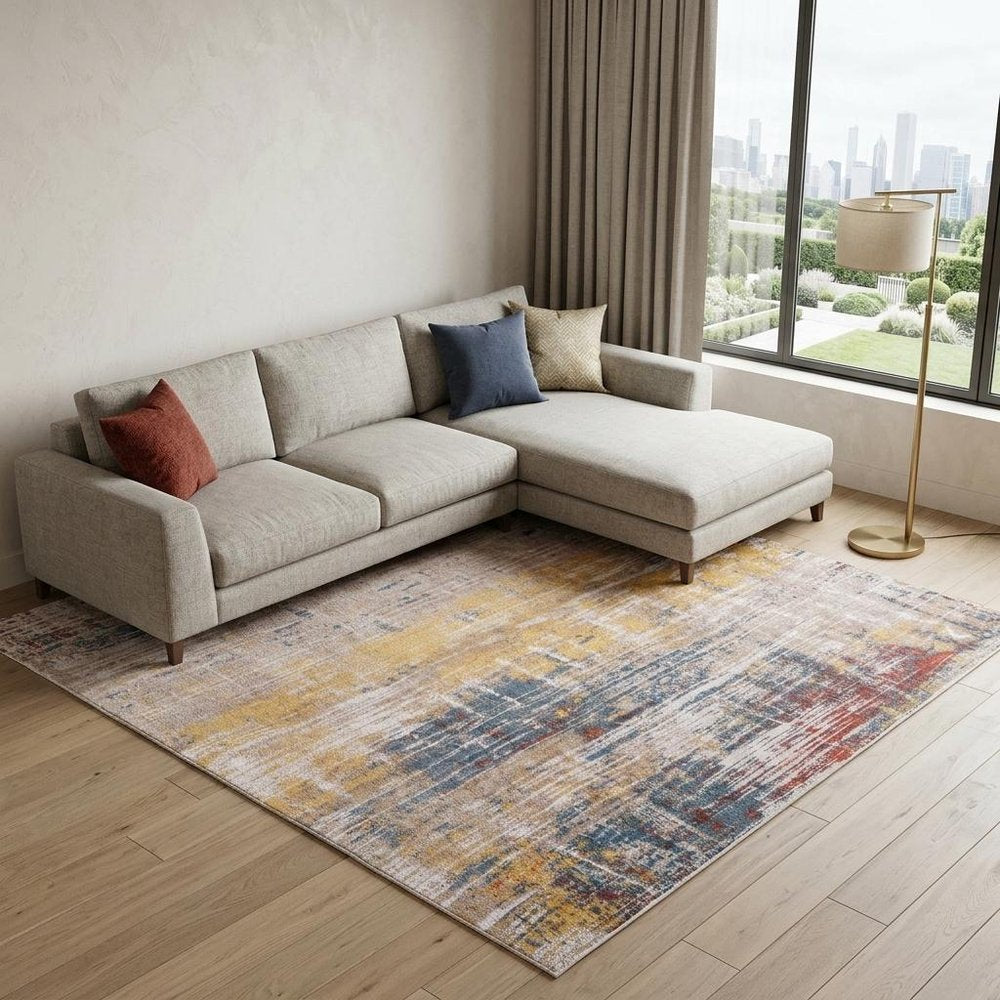 9' X 13' White Abstract Non Skid Area Rug