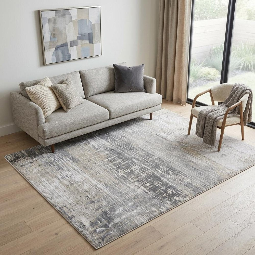 6' X 8' Gray and White Abstract Non Skid Area Rug