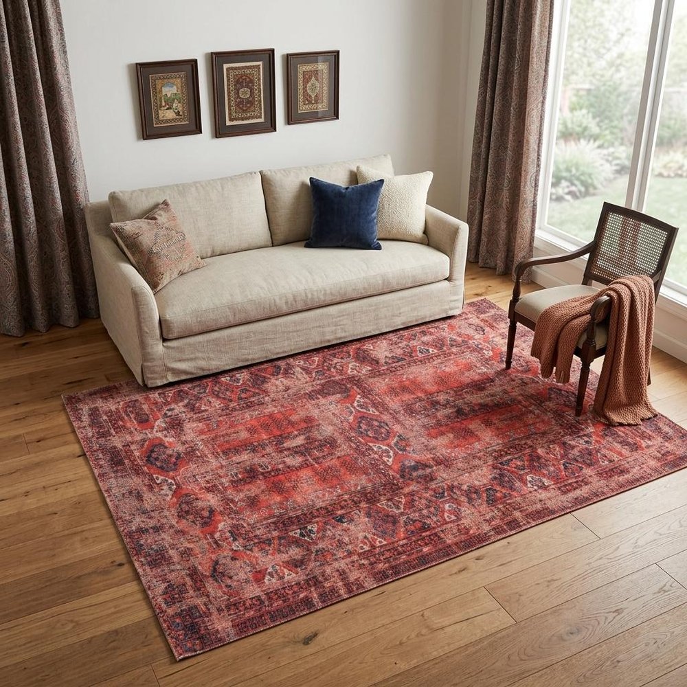 6' X 8' Red Oriental Non Skid Area Rug