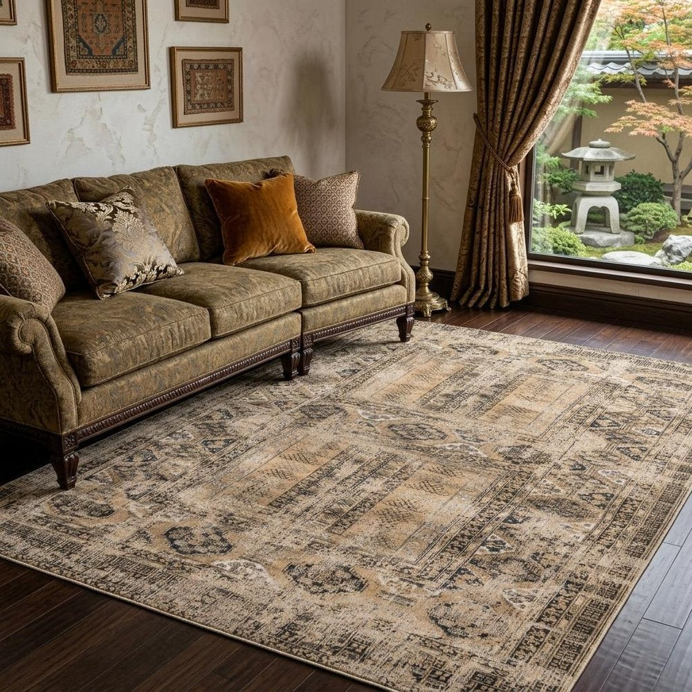 8' X 11' Brown Oriental Non Skid Area Rug