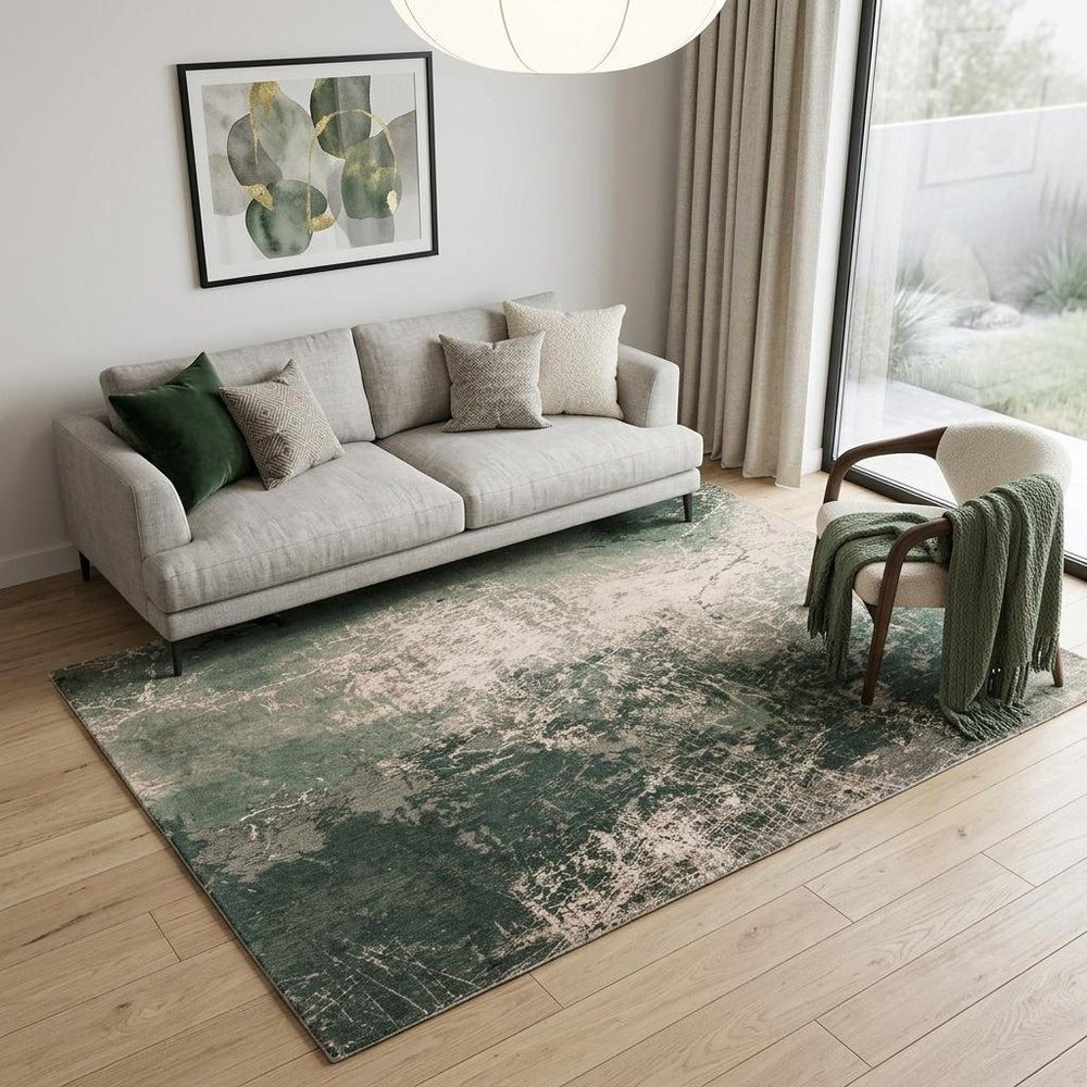 6' X 8' Beige and Green Abstract Non Skid Area Rug