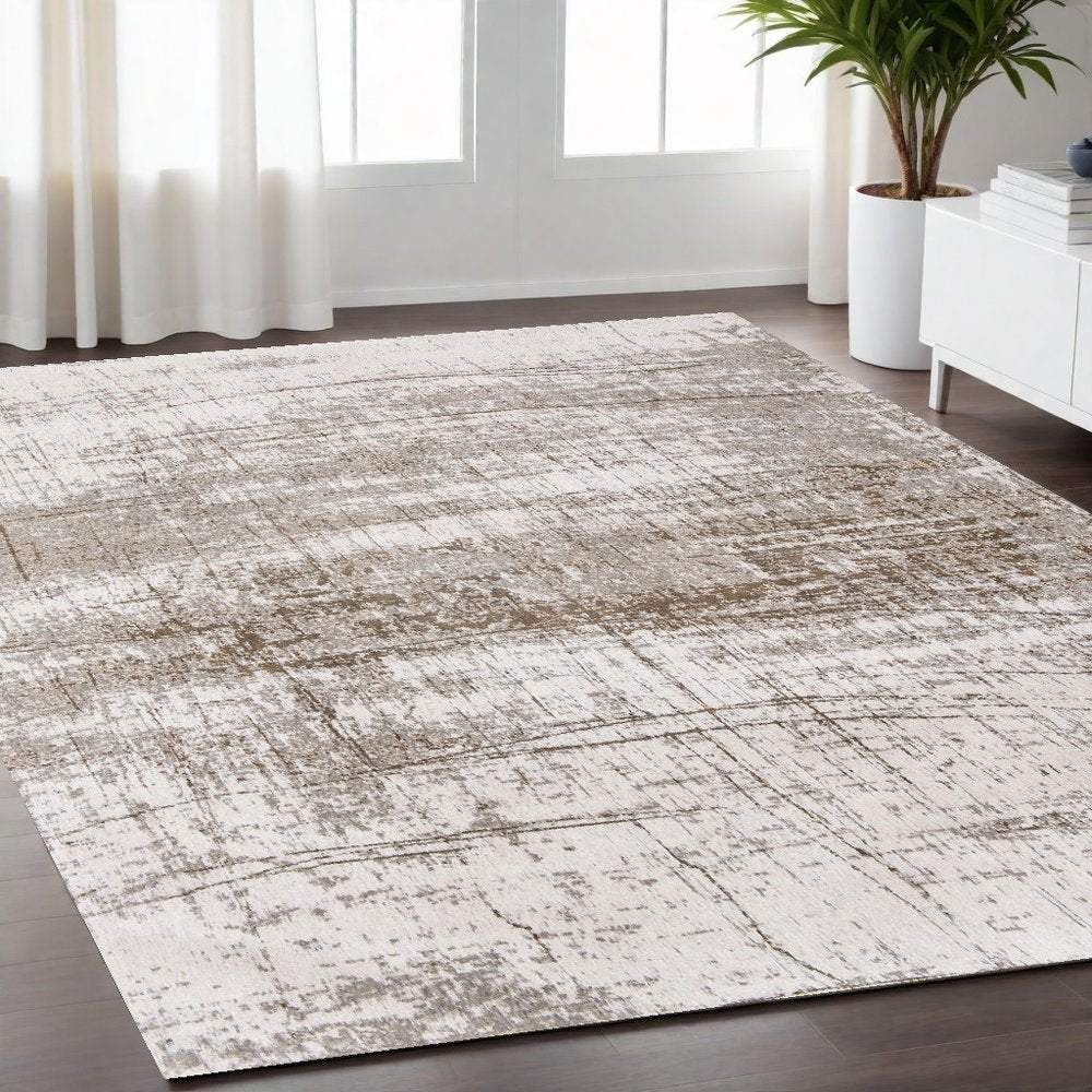 5' X 7' Gray and Beige Abstract Non Skid Area Rug
