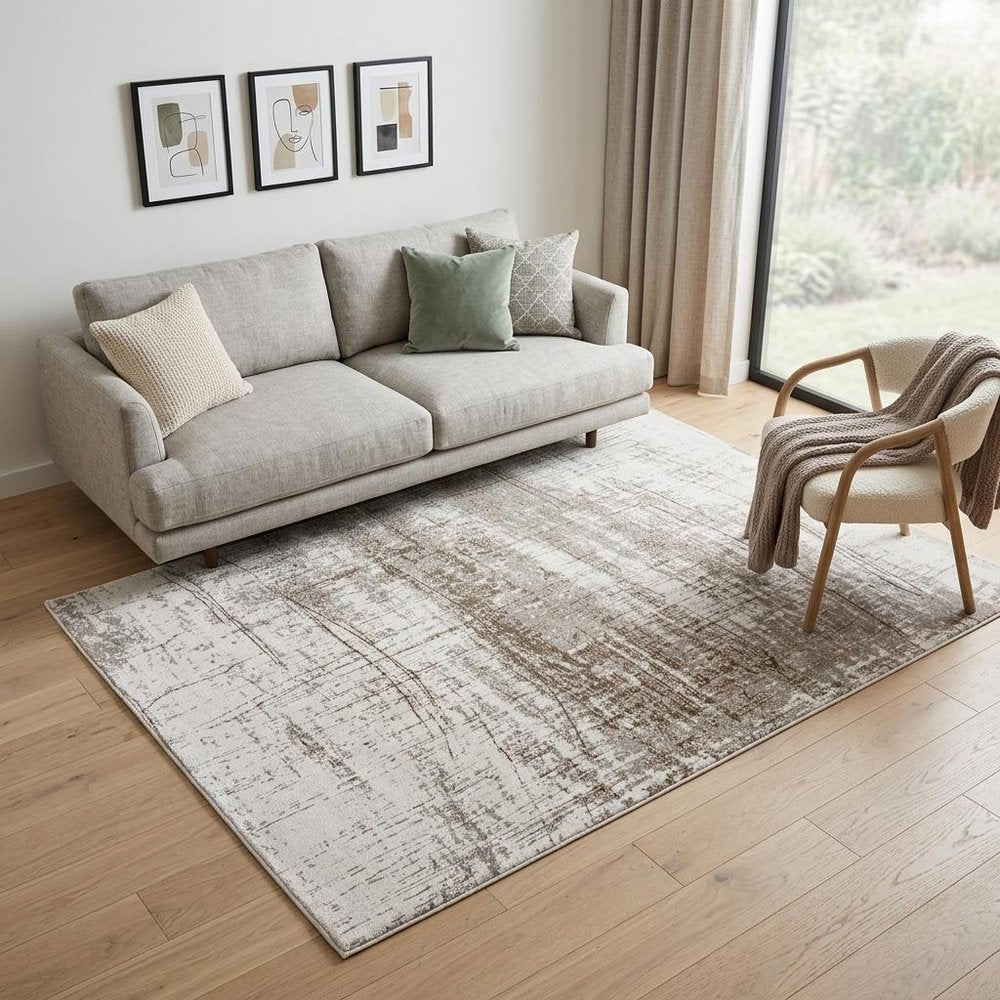 6' X 8' Gray and Beige Abstract Non Skid Area Rug
