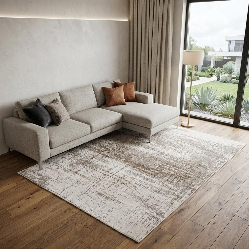 7' X 9' Gray and Beige Abstract Non Skid Area Rug