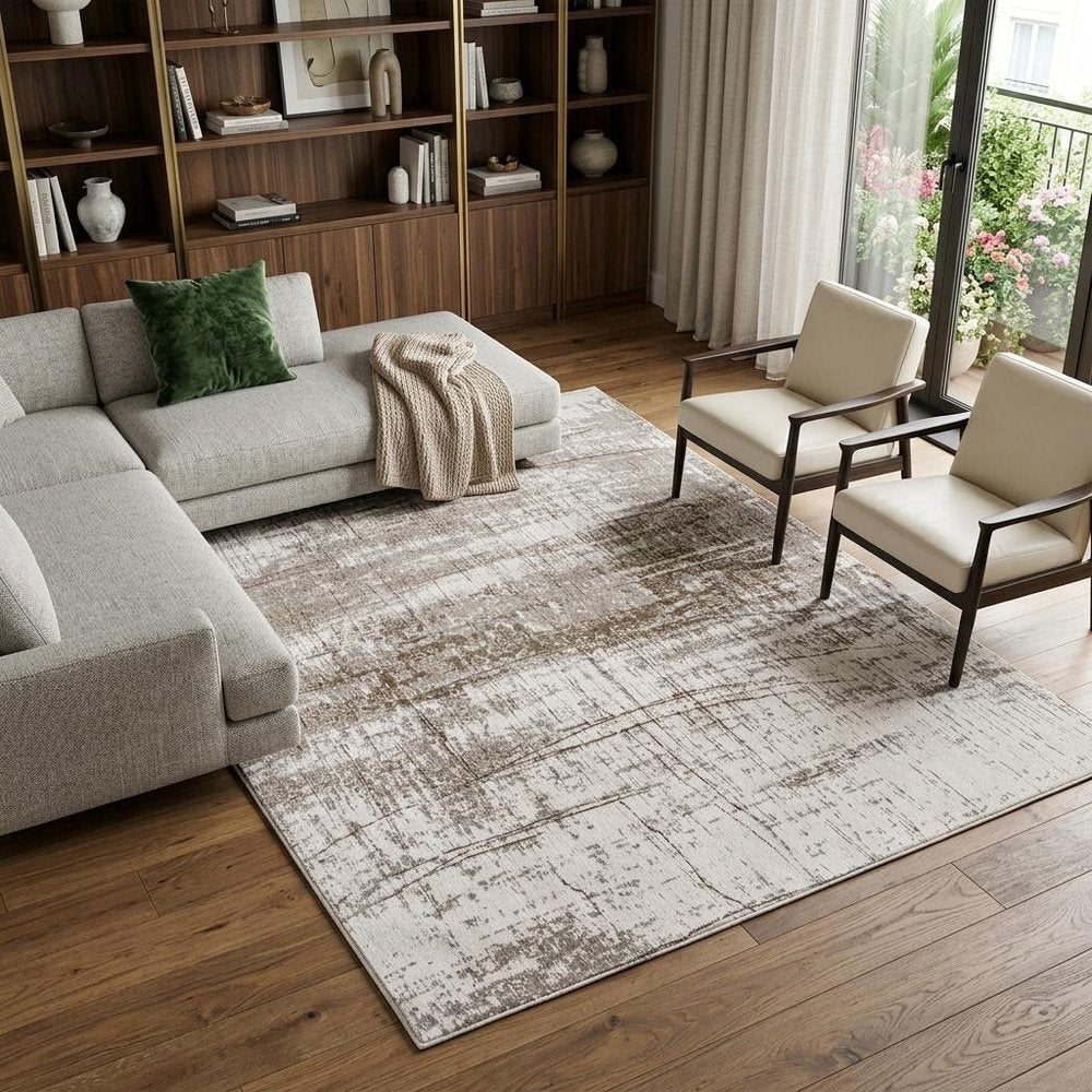 9' X 13' Gray and Beige Abstract Non Skid Area Rug