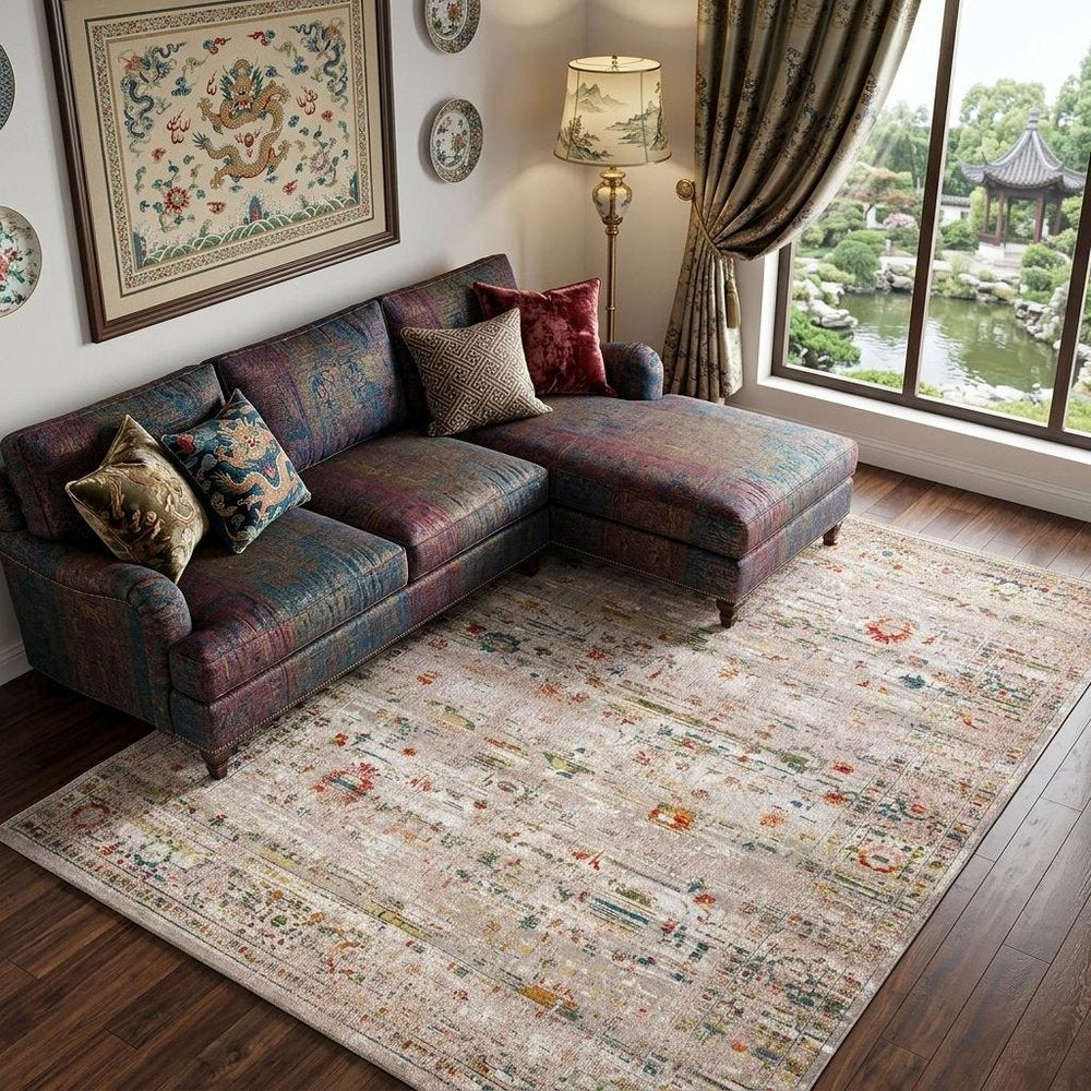 9' X 13' Gray and Brown Oriental Non Skid Area Rug