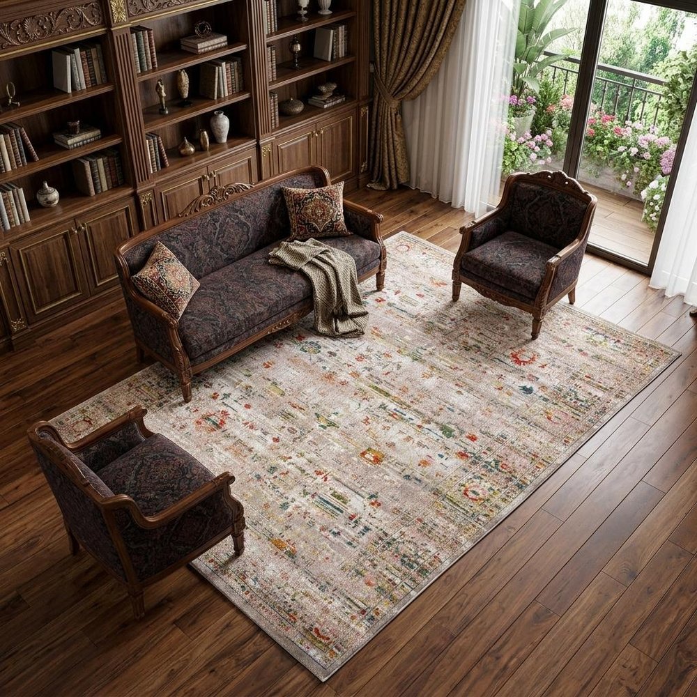 7' X 9' White Oriental Non Skid Area Rug