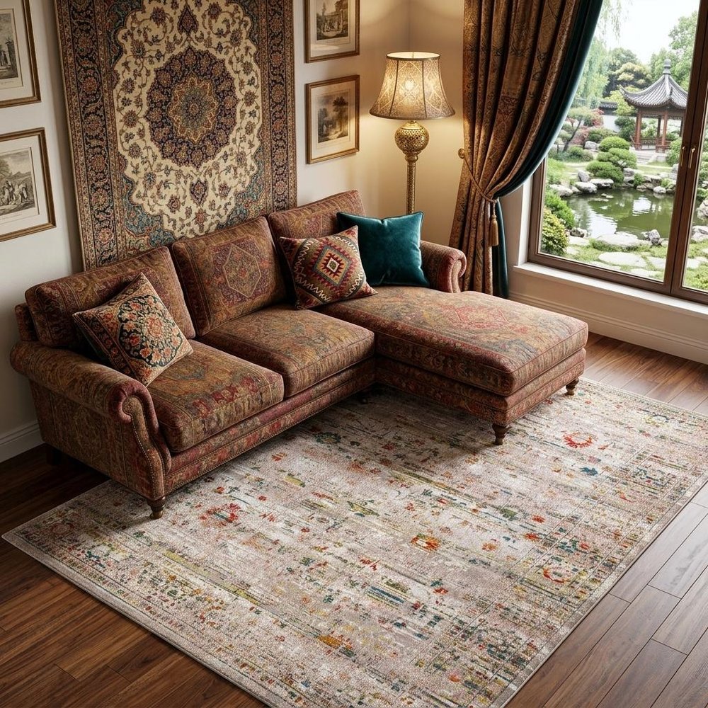 9' X 13' White Oriental Non Skid Area Rug