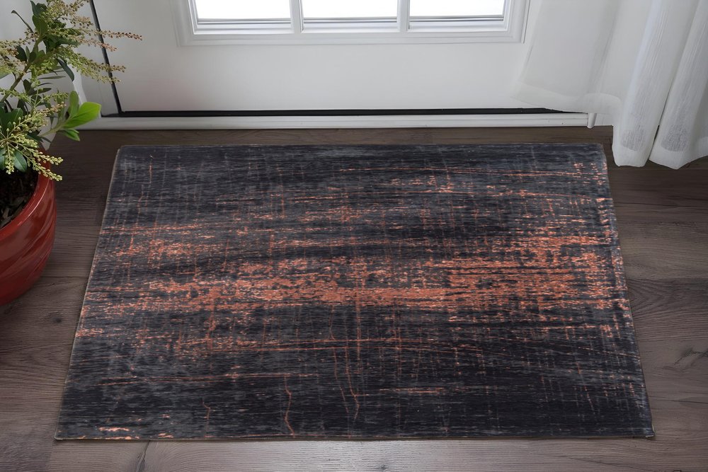 3' X 5' Black and Gold Abstract Non Skid Area Rug