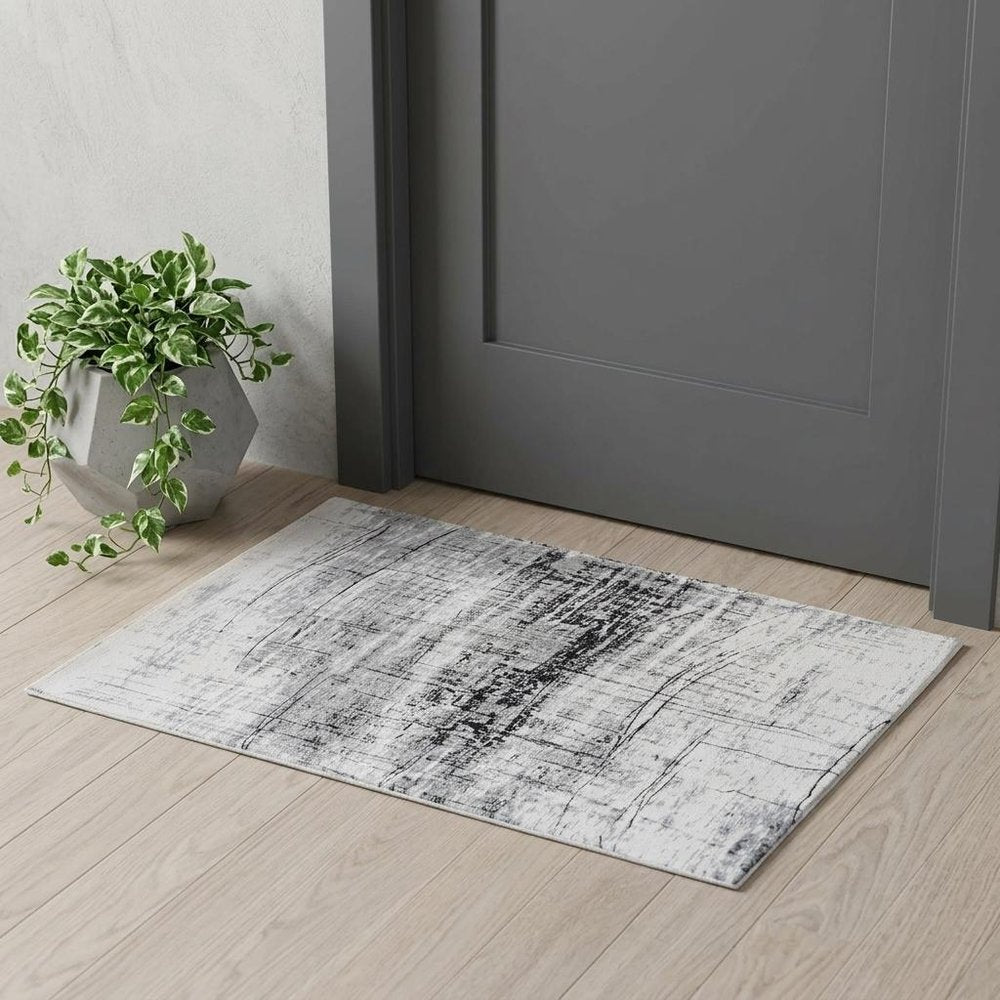 3' X 5' Black and White Abstract Non Skid Area Rug