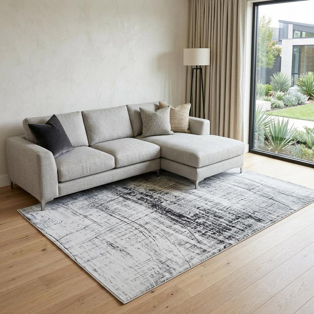 8' X 11' Black and White Abstract Non Skid Area Rug