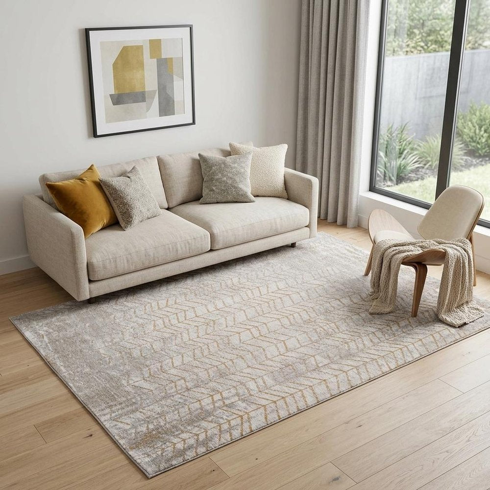 5' X 7' Gray and Yellow Chevron Non Skid Area Rug