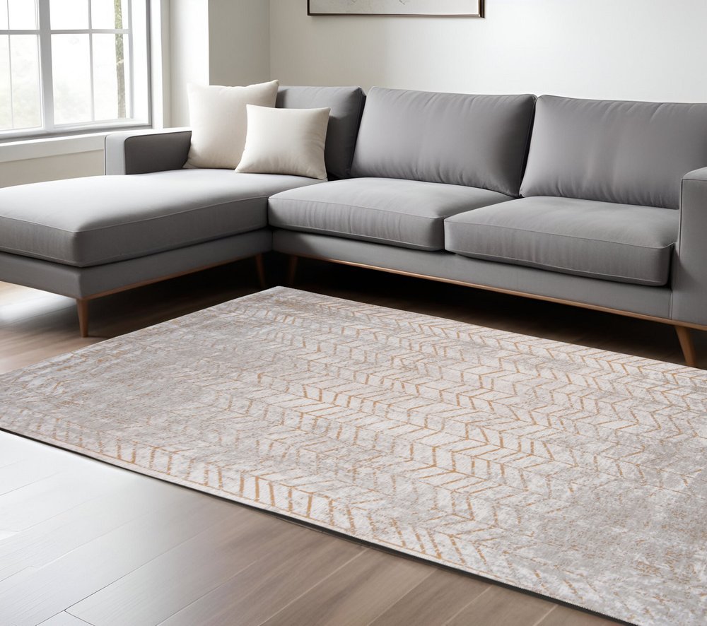 8' X 11' Gray and Yellow Chevron Non Skid Area Rug