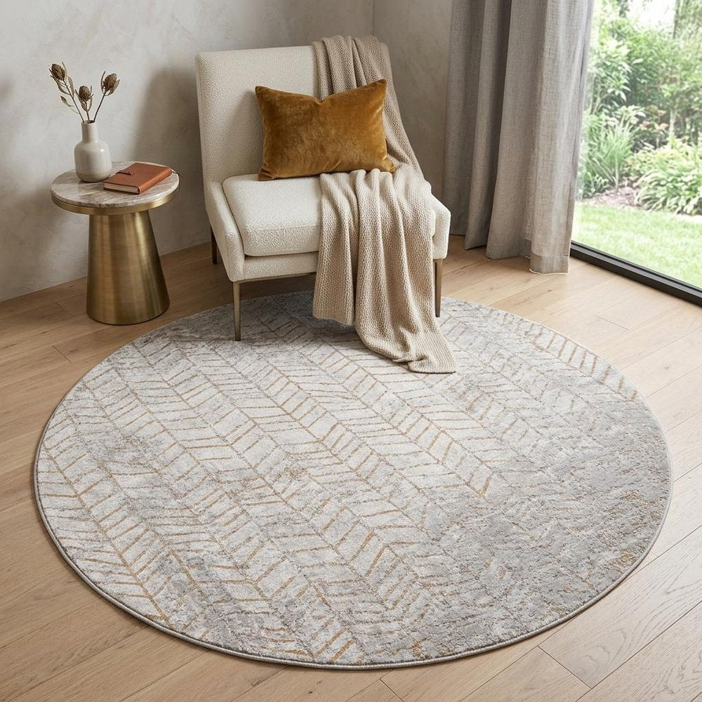 5' Gray and Yellow Round Chevron Non Skid Area Rug