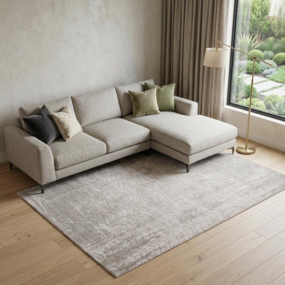 9' X 13' Gray and White Chevron Non Skid Area Rug