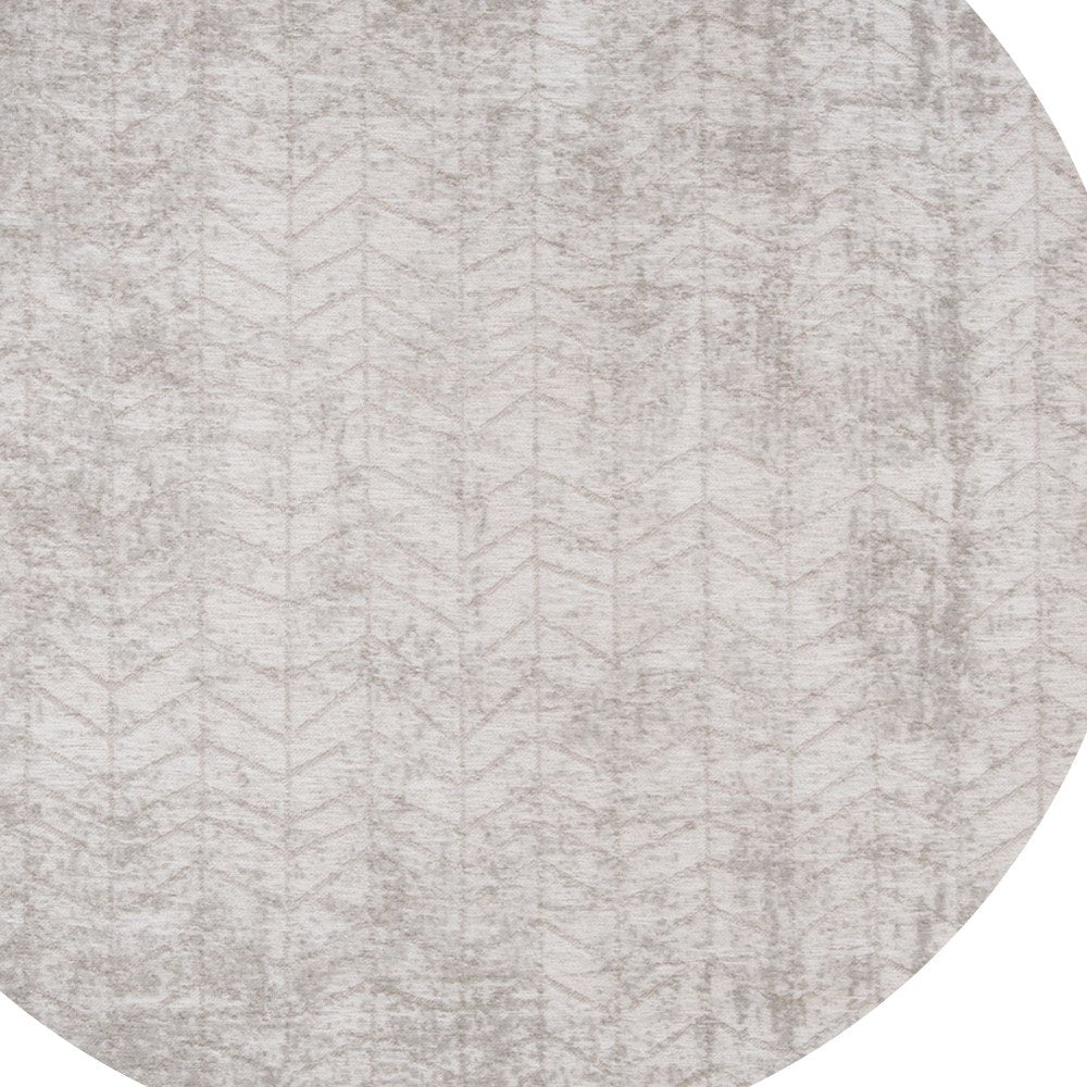 8' Gray and White Round Chevron Non Skid Area Rug