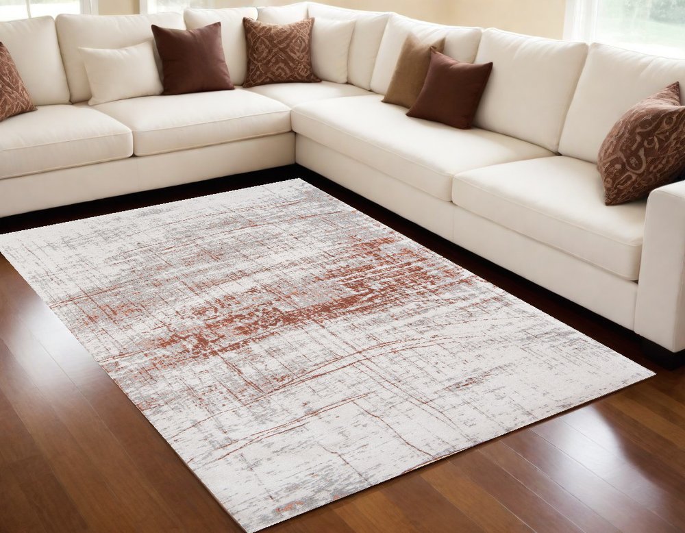 5' X 7' Gray and Yellow Abstract Non Skid Area Rug