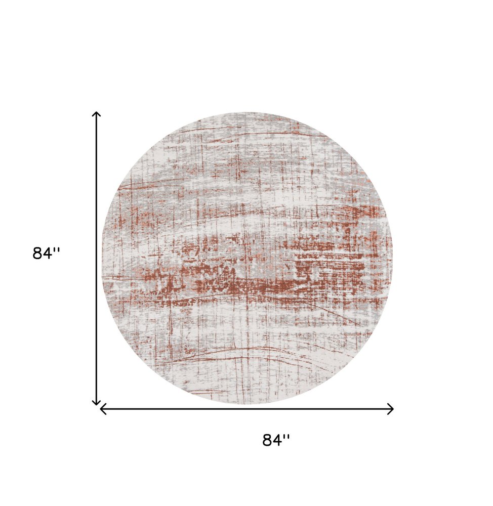 8' Gray and Yellow Round Abstract Non Skid Area Rug