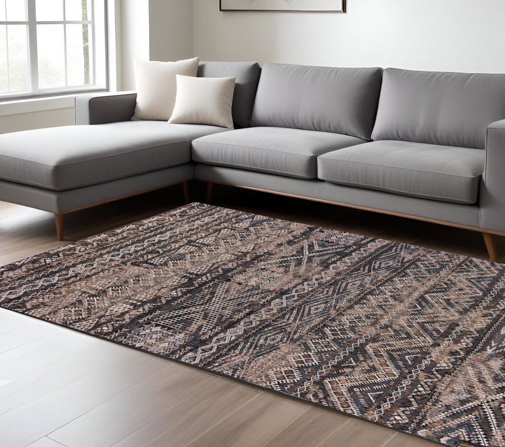 6' X 8' Gray and Beige Oriental Non Skid Area Rug