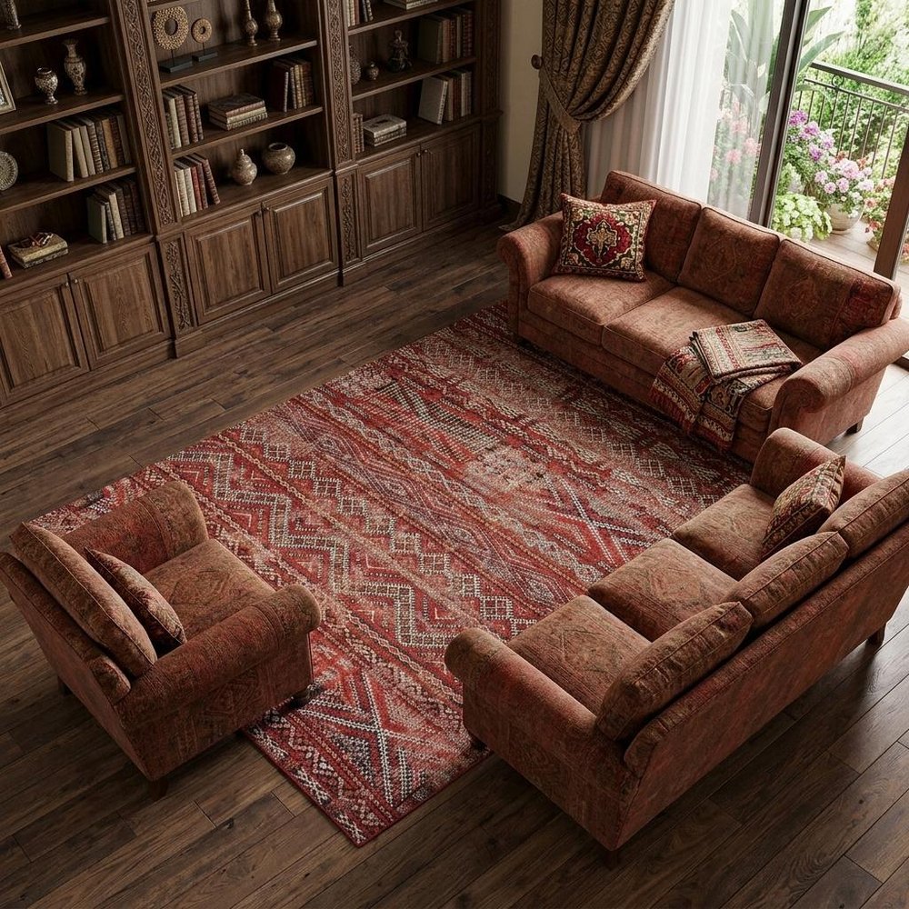 8' X 11' Red and Gray Oriental Non Skid Area Rug