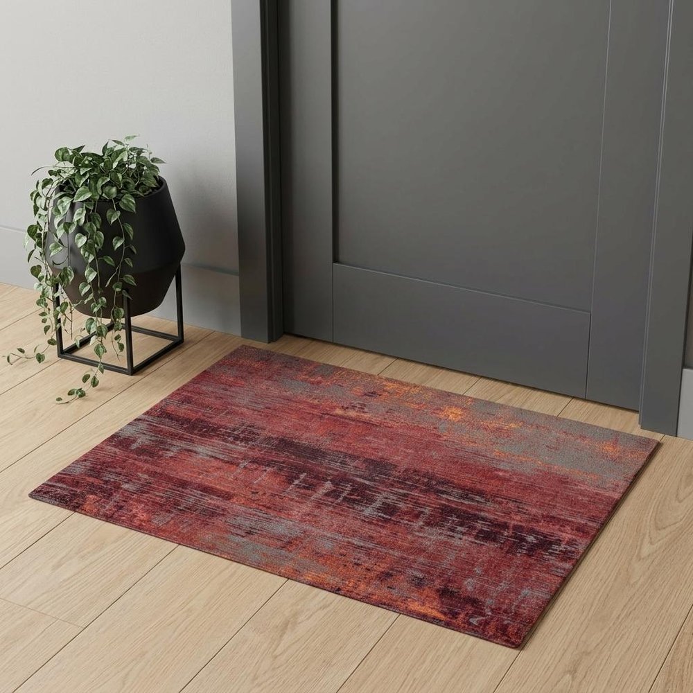 3' X 5' Red and Gray Abstract Non Skid Area Rug