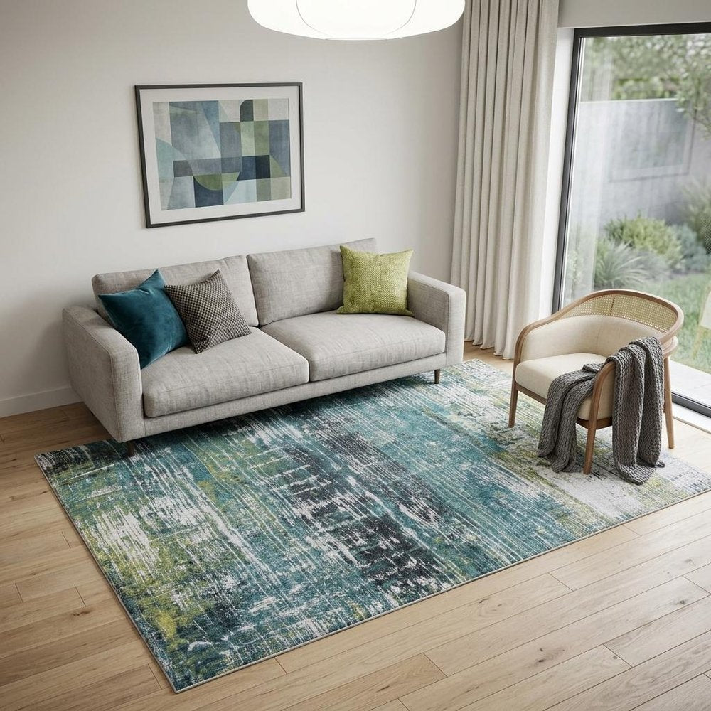 6' X 8' Blue and Green Abstract Non Skid Area Rug