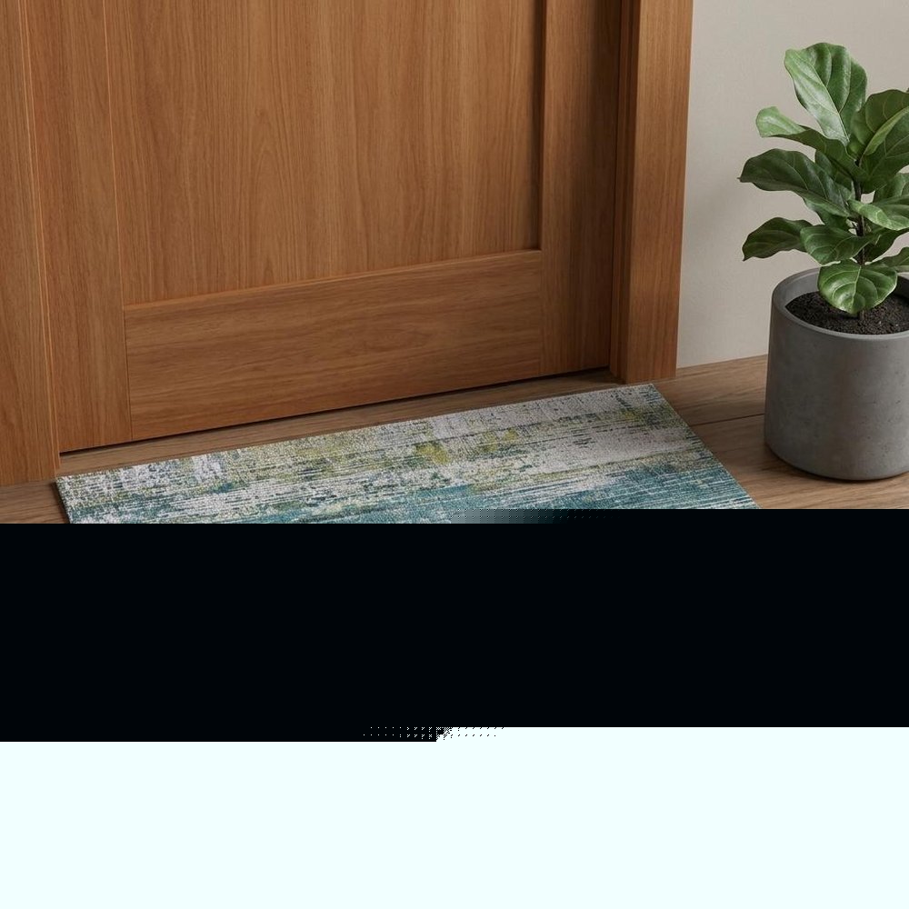 3' X 5' Blue and Green Abstract Non Skid Area Rug