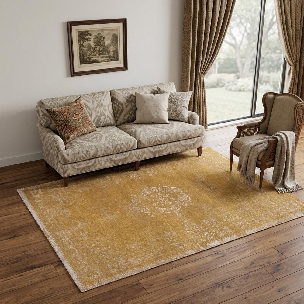 6' X 8' Orange and White Medallion Non Skid Area Rug